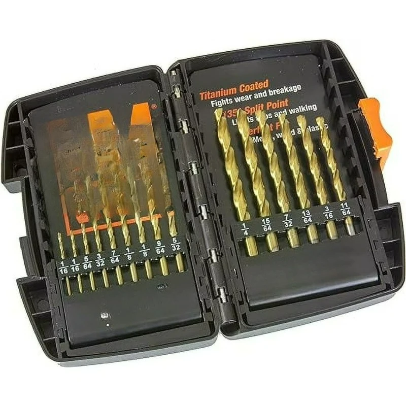 

15-Piece Titanium-Coated Drill Bit Set