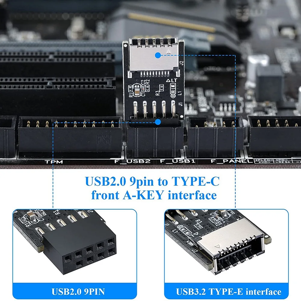 ส่วนหัวของแผงด้านหน้า2.0 USB 9Pin กับ USB 2.0 Type-E เมนบอร์ดอะแดปเตอร์ภายในปลั๊กตัวแปลงเมนบอร์ด