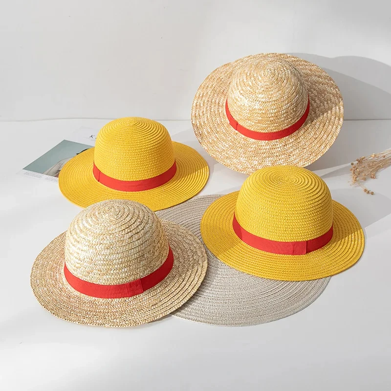 Sombrero de paja de 2 piezas para adultos, accesorio de Cosplay de Anime, Luffy, accesorios de actuación en escenario, sombrilla