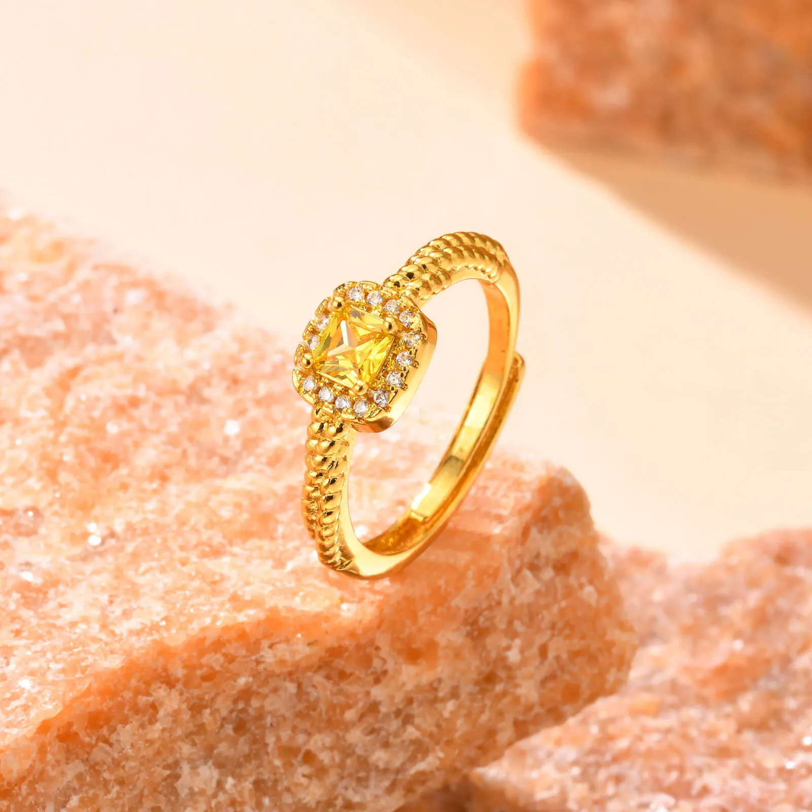 Vnox Geometric Square Yellow Stone Wedding Rings for Women, Eternity Ring, Promise Ring, Anniversary Gift for Her