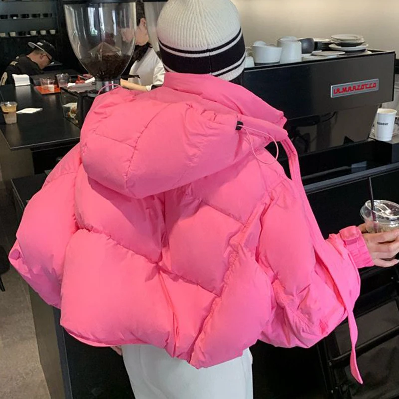 Winter 2023 Women New Short Bread Jacket Solid Color Loose Casual White Duck Down Jacket Thicken Warm Hooded Women's Outerwear