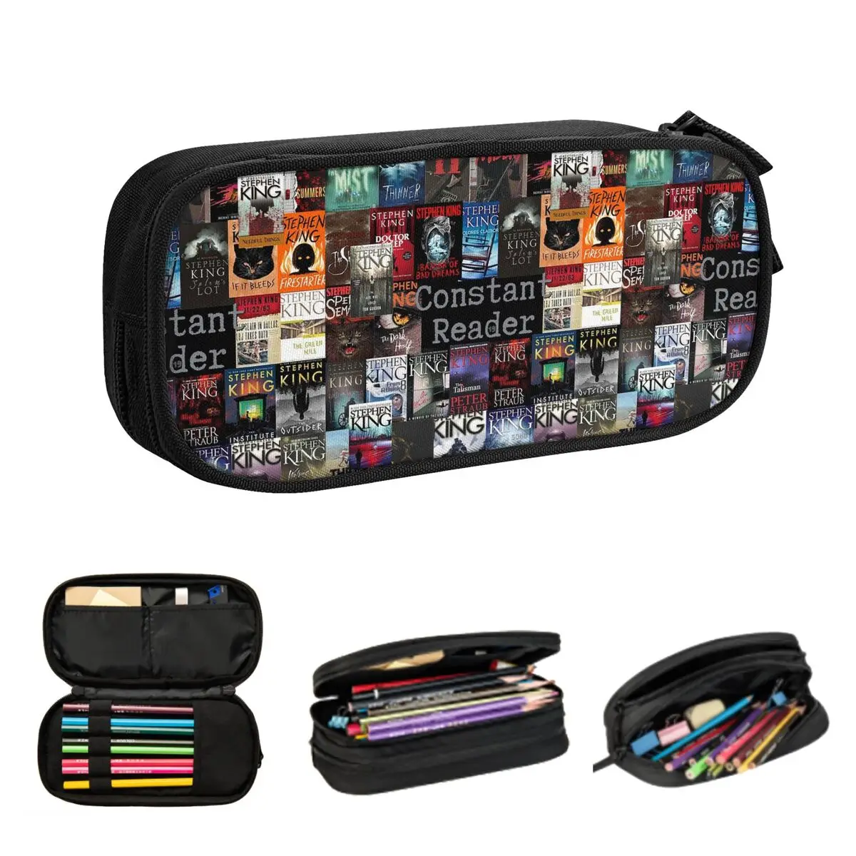 스티븐 킹 책 커버 학생용 연필 케이스 학교 펜 상자 연필 가방 대용량 연필 주머니 보관 문구