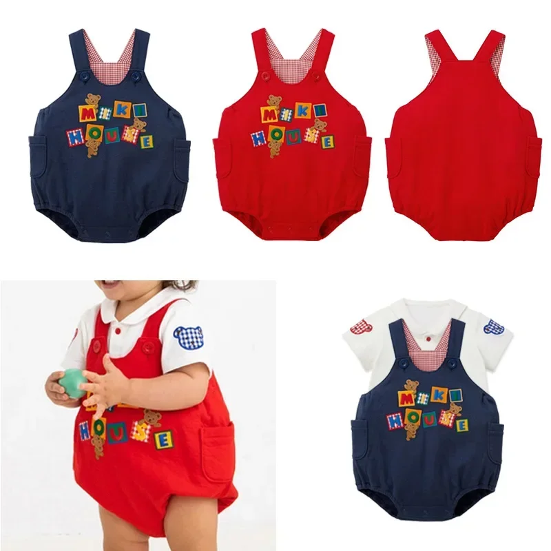 Baby Overalls Children's Clothing Japanese Boy And Girls Letter Plaid Kumada Chicken Pants Children's Bib Pants 3 Colors