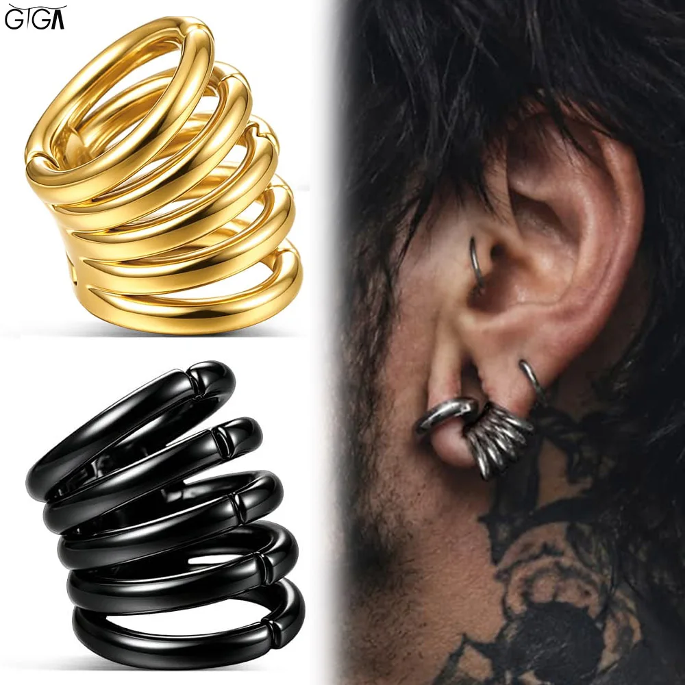 Giga 1/2Pcs 10mm 16mm Stacker Rings Lobe Cuff Ear Gauges Plugs Tunnels Stretcher Earring Clip on Cartilage Piercing Body Jewelry