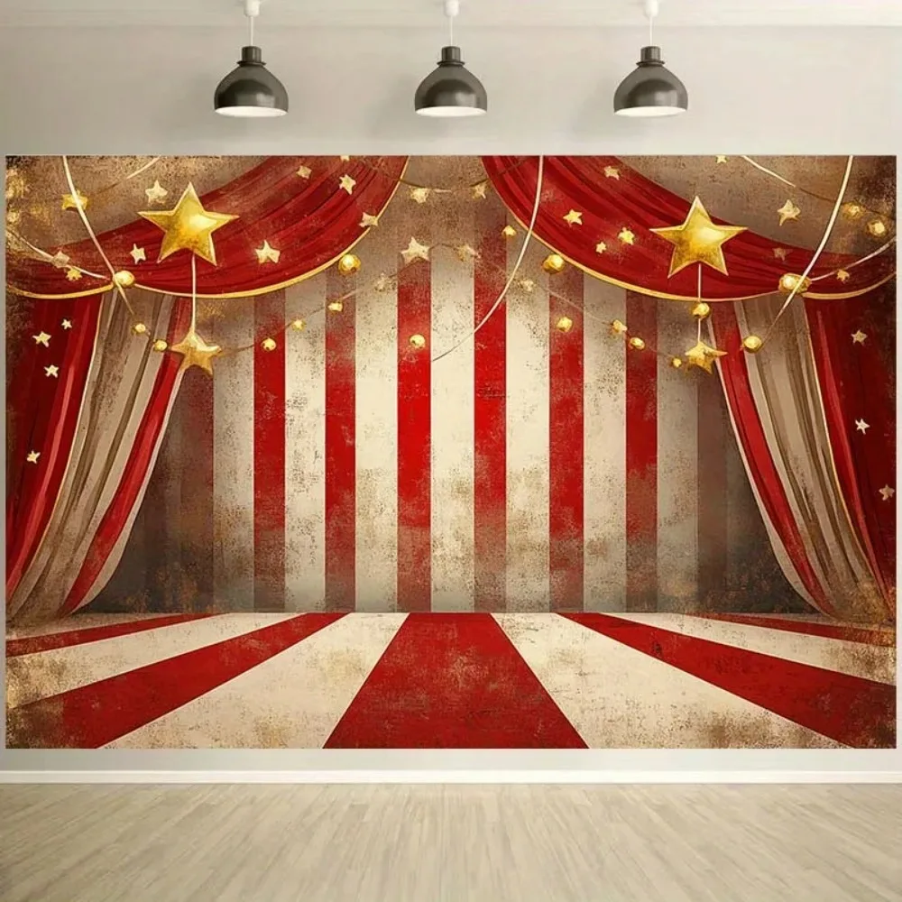 Retro-Zirkus-Hintergrund mit rot-weiß gestreiftem Sternenlicht-Motiv, Kindergeburtstagsfeier, Fotografie-Hintergrund für die Heimdekoration