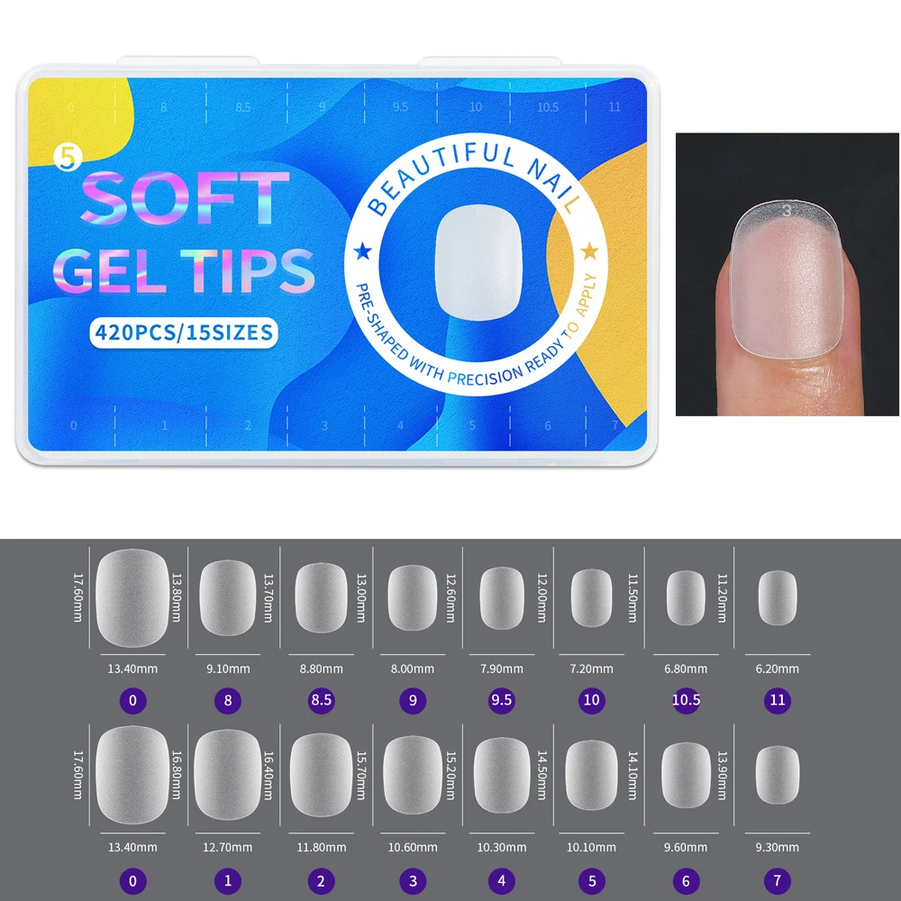 420 Stück Weiche Matte Mandelförmige Nagelspitzen, Voll Transparent, Soak-Off Gel, Kurze T-Form, Runde Ovale Kapselspitzen für Nagelkunst-Dekoration – Detail 10
