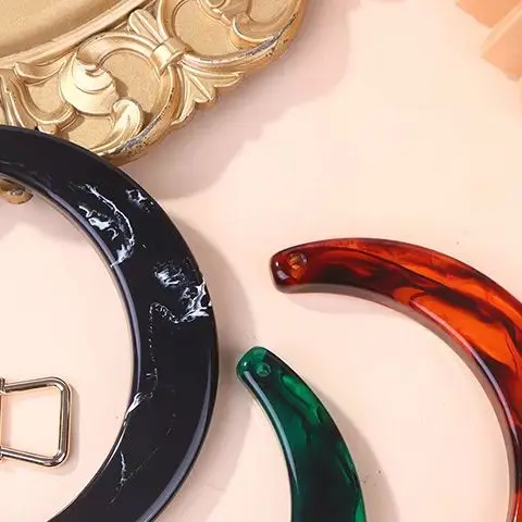 

Stylish Resin Moon Handbag Handle With Alloy Clasp For Women's Bags Or DIY Projects - Green/Black/Translucent Orange Options