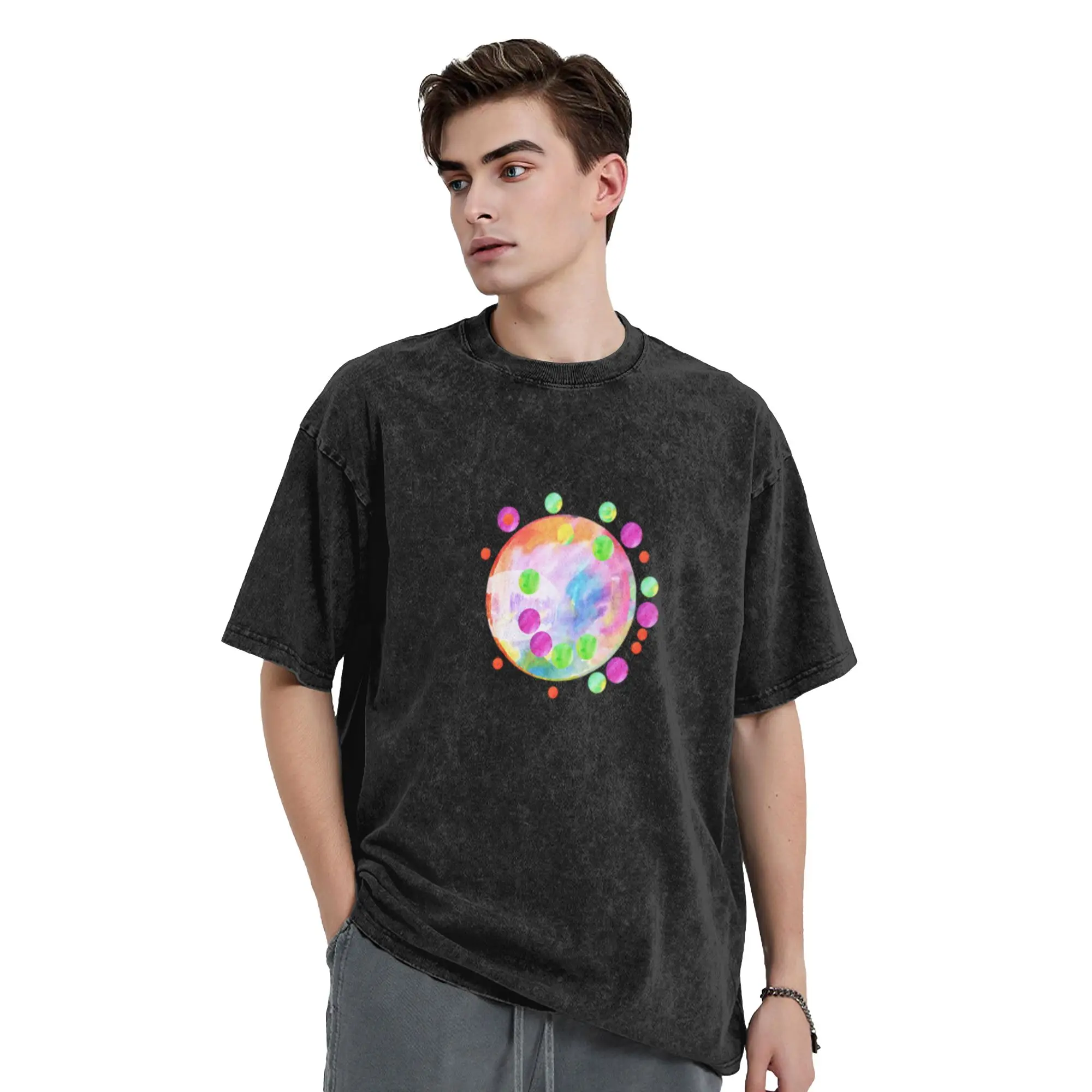 Watercolor abstract circle painting  Unique Chic A T-Shirt Oversized Short Sleeve Men's Women's Cotton Tees Tops