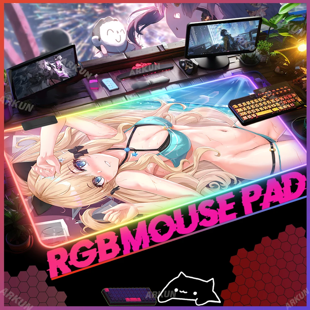 XXL RGB Fashion Anime Hot P-Princess Connect Re-Dive Sex Kawaii Kaylu Gaming Mouse Pad Table Game Large LED Backlit Computer Mat