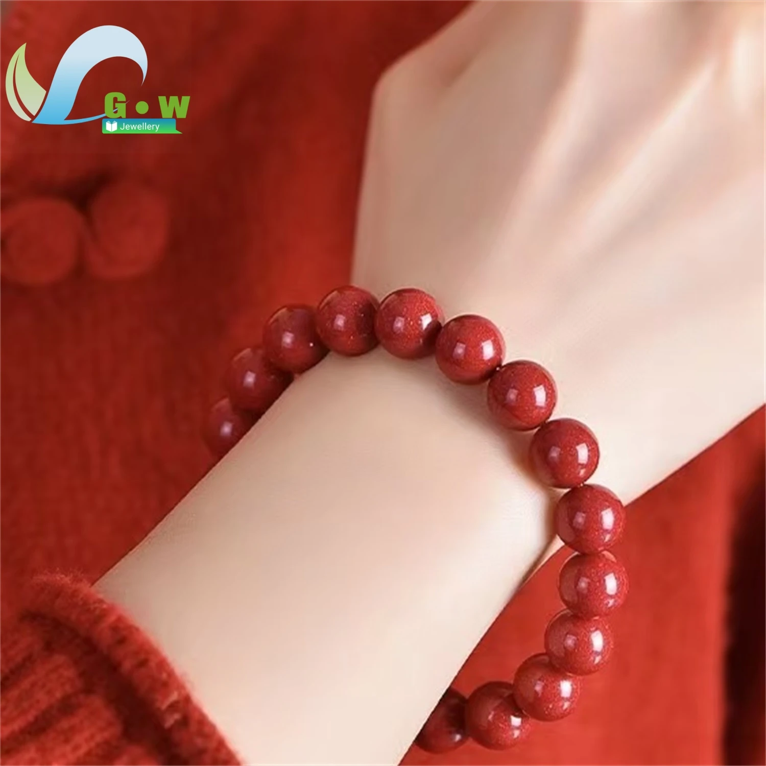 Natural Cinnabar Red Crystal Beaded Bracelet Unisex Purple Gold Sand Imperial Red Gemstone Wristband Handmade Jewelry Daily
