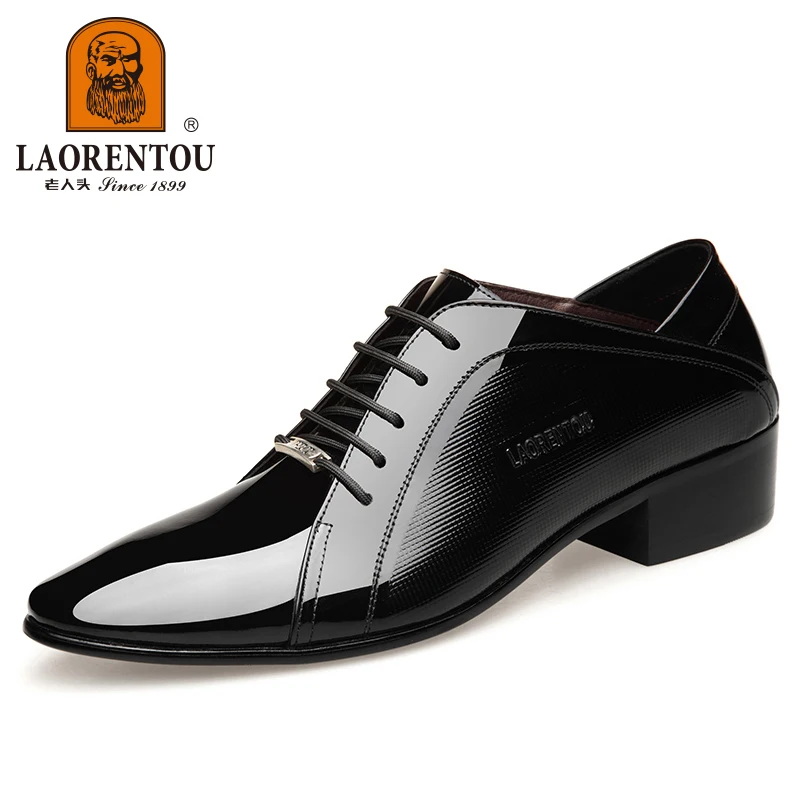 LAORENTOU layer cowhide breathable business dress leather shoes with  lace up middle heel, Derby groom\'s wedding shoes 20222