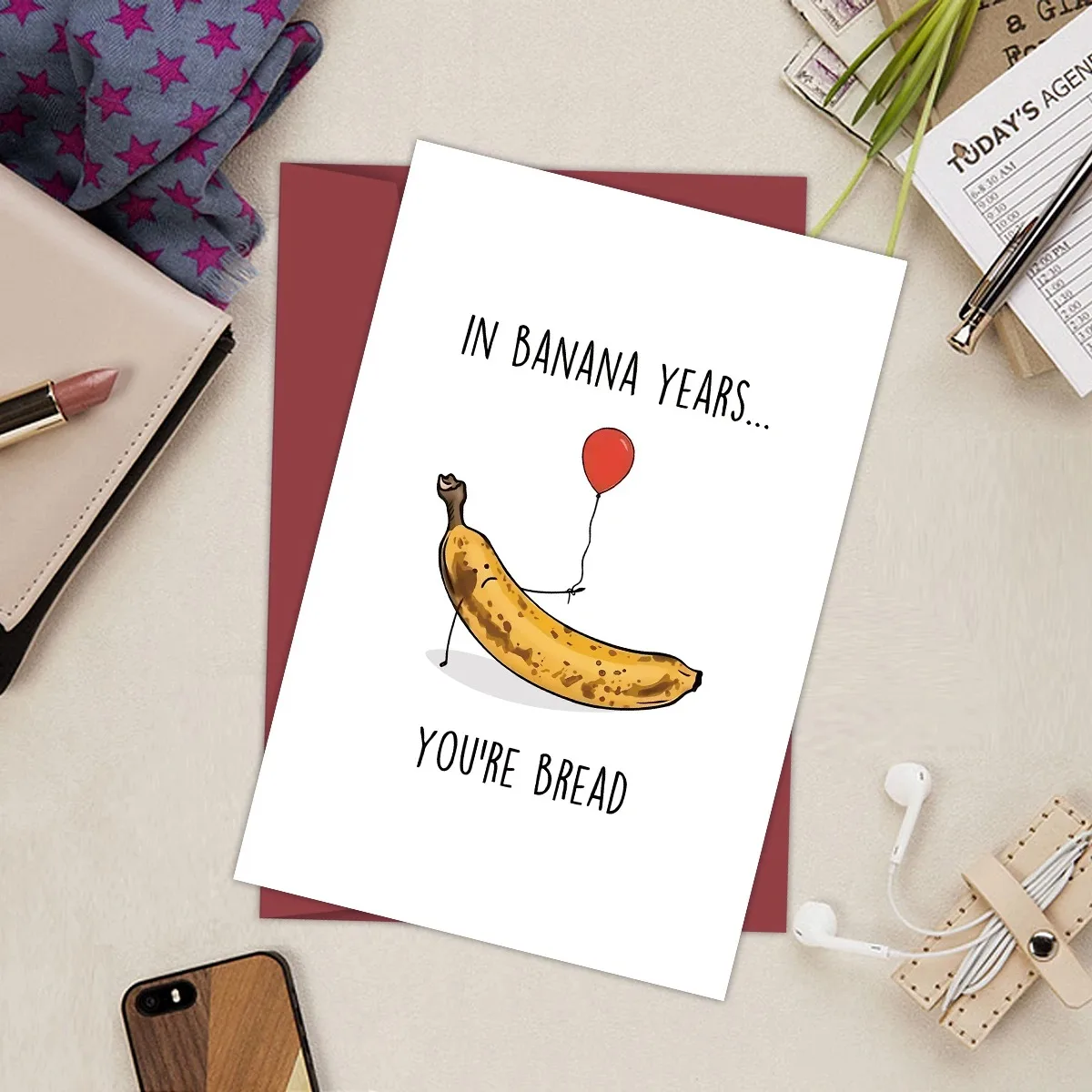 Funny Banana Bread Birthday Cards, Happy Birthday Gifts for Men Women Best Friend, Banana Bread Greeting Card