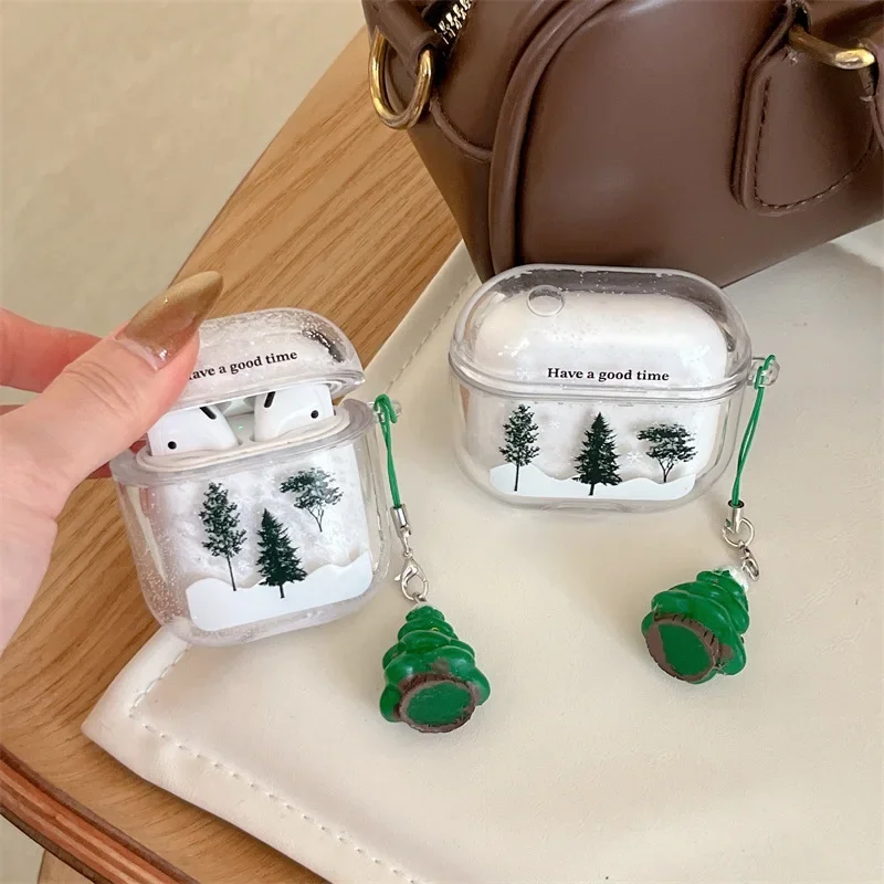 Flowing Sand Pine Tree Case for AirPods 4 Airpod 1 2 3 Pro Pro2  Bluetooth Earbuds Charging Box Protective Earphone Case Cover