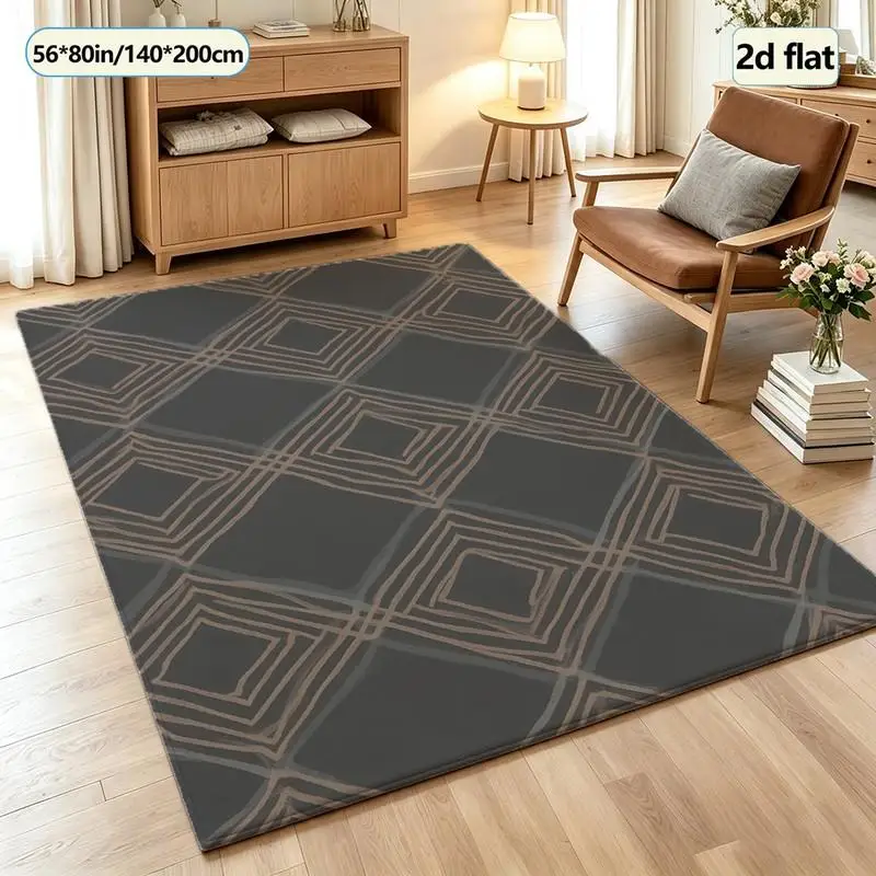 Dark Background Hand-Painted Diamond Geometric Pattern Carpet Soft Carpet Non-Slip Indoor Living Room Bedroom Home Decoration Mat
