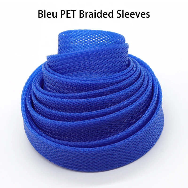 Blue 1~50m PET Braid Sleeves 2/4/6/8/10/12/14/16/20/25/30/35/40/50/60 mm High Density Snake Skin Wrap Sheath For Electric Cables