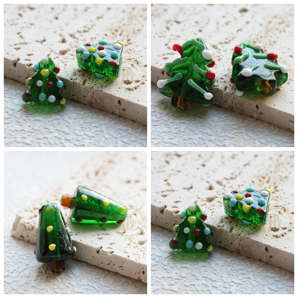 2 Pieces Lamp worked Glass Beads - Christmas Tree (G459-5)