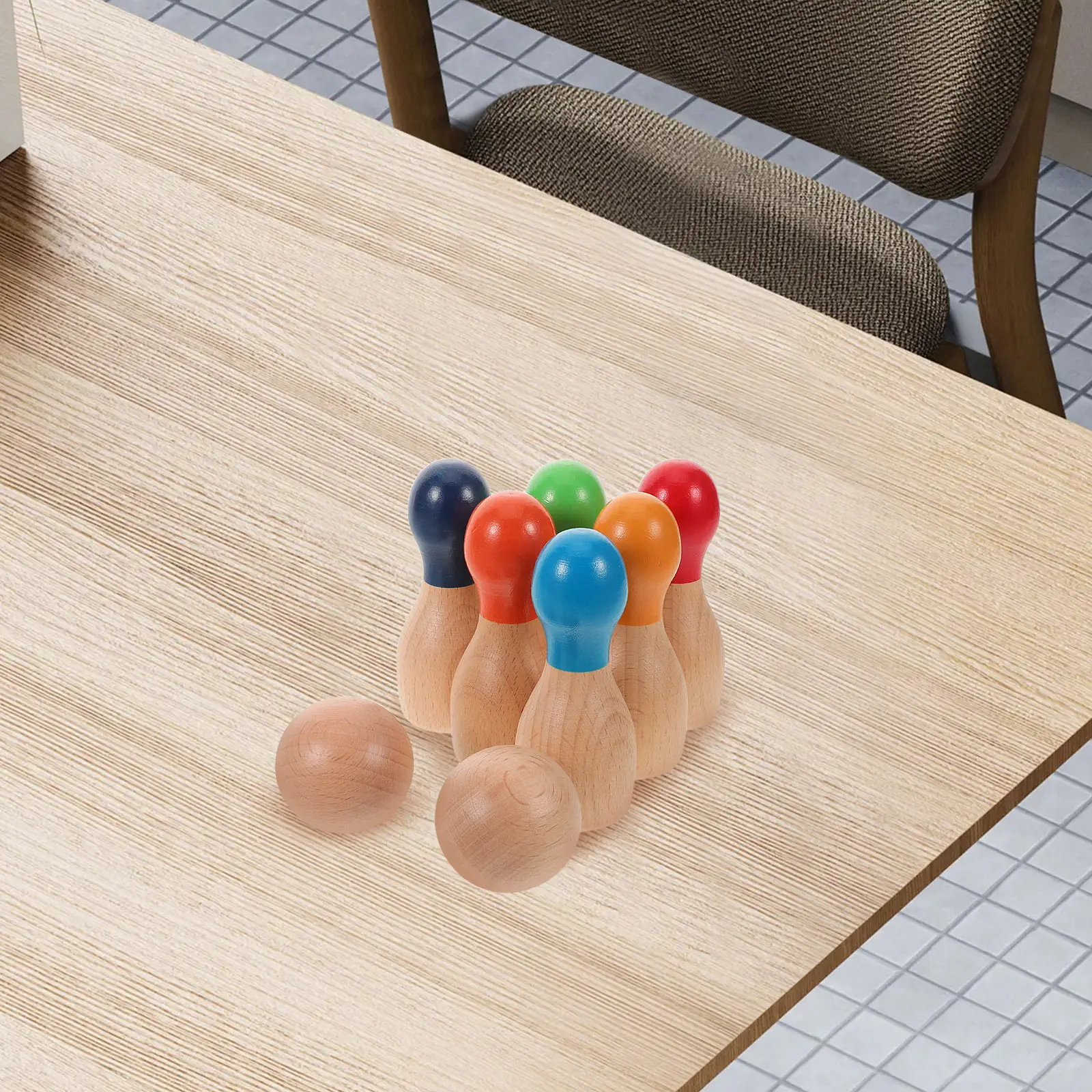 Kids Outdoor Wooden Playset - 1 Set Kinder Holz-Regenbogen-Bowling-Set für drinnen