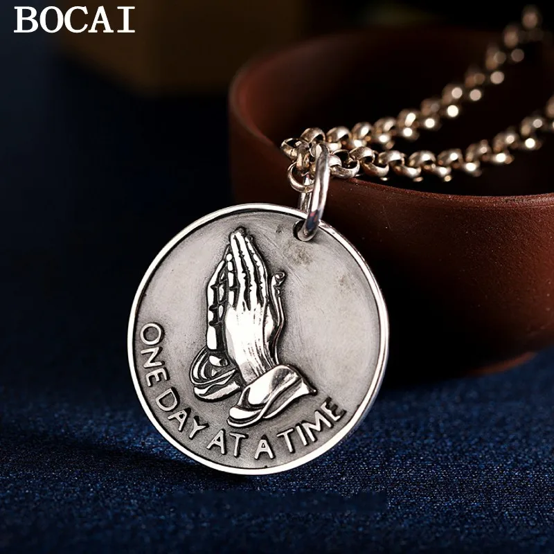 

BOCAI Новый кулон из чистого серебра S925 для мужчин и женщин, изысканная индивидуальность, молитва удачи, ручные украшения, аксессуары