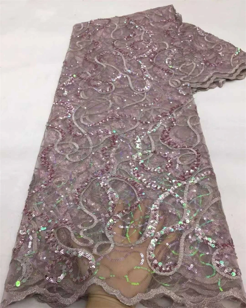 

African High-Quality Sequins Net Lace Fabric 5 Yards Nigerian French Mesh Tulle for Luxury Wedding Party Dresses Sewing