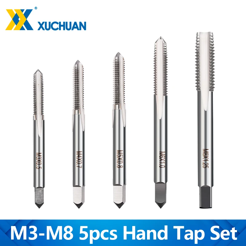 5-teiliges HSS-Gewindebohrer-Set M3 M4 M5 M6 M8 Gerade Geriffelte Gewindebohrer Metrische Gewindebohrer-Set Handwerkzeuge