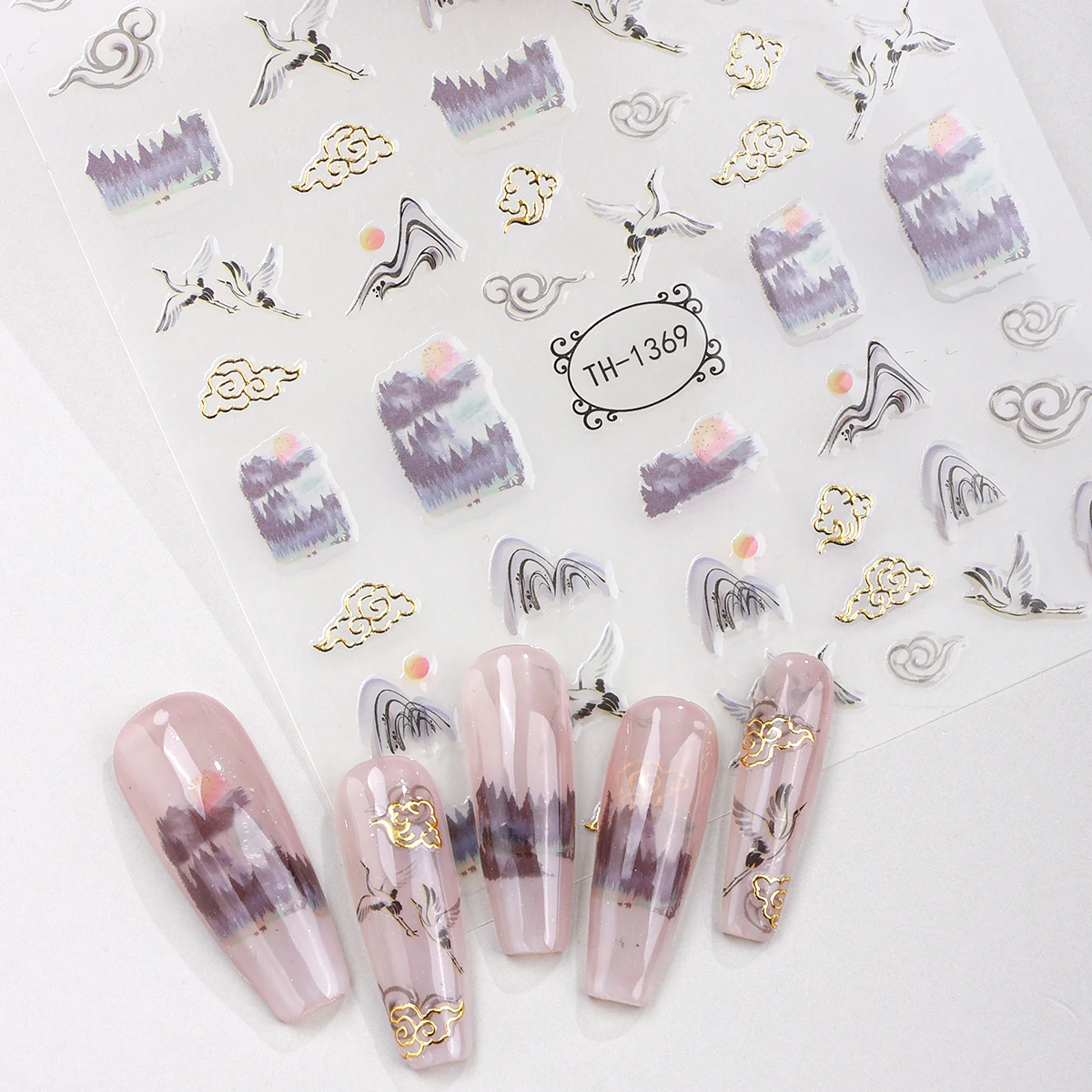3D Laser Chinese Style Nail Art Sticker Phoenix Crane Peacock Fairy Self-Adhesive Nail Decals Manicure Foils Slider