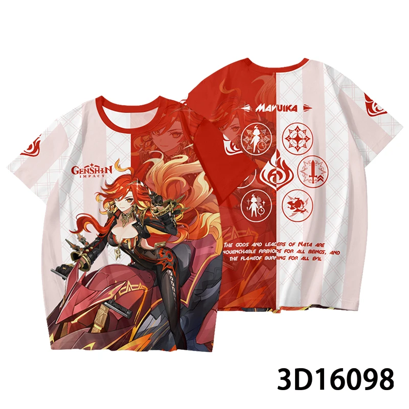 GameGenshin Impact Pyro Archon Mavuika Cosplay T-Shirt Cool Summer Kinich Short Sleeve Tops Streetwear Sport Suit