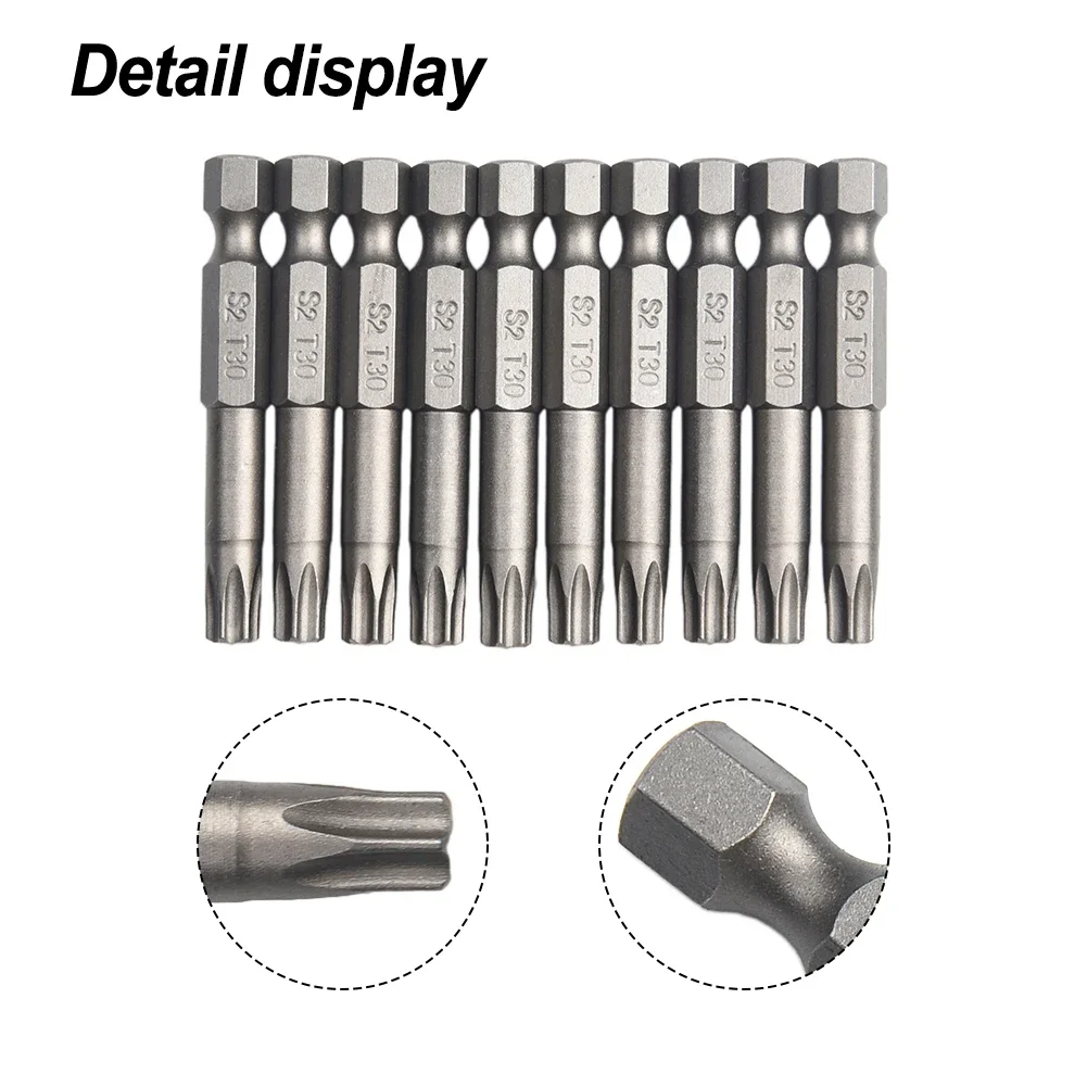 

10pcs 50mm T30 Screwdriver Bit Magnetic Torx For Hex Shank Electrician Screwdrivers Manual Screwdrivers Air Drill Power Tool