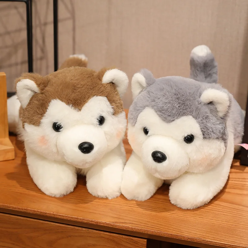 Reallife Stupid cute Cartoon Husky Plush Toys Pillow Stuffed Soft Animal Kawaii Lying Dog Doll For Girls Kids Baby Xmas Gifts