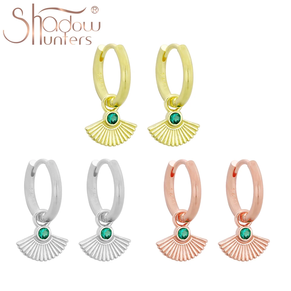 

Серебряные серьги-подвески SHADOWHUNTERS с зелеными фианитами для женщин, модные серьги-подвески с изумрудно-зелеными цирконами в форме ракушки