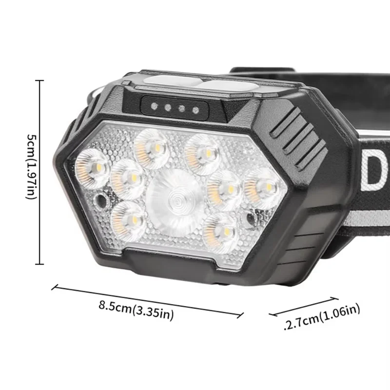 ABZV-Super Bright Forehead Farol Sensor de Movimento LED Farol de Acampamento Cabeça de Pesca Lanterna Cabeça Luz À Prova D 'Água