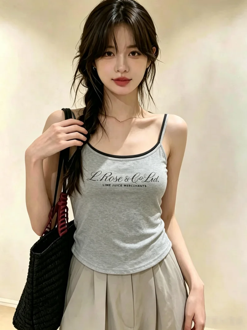 

Summer New Design Short Crop Top Women's Sexy Camisole Vest Self-Keeping Style Korean Version Slim Fit Print No Sleeve