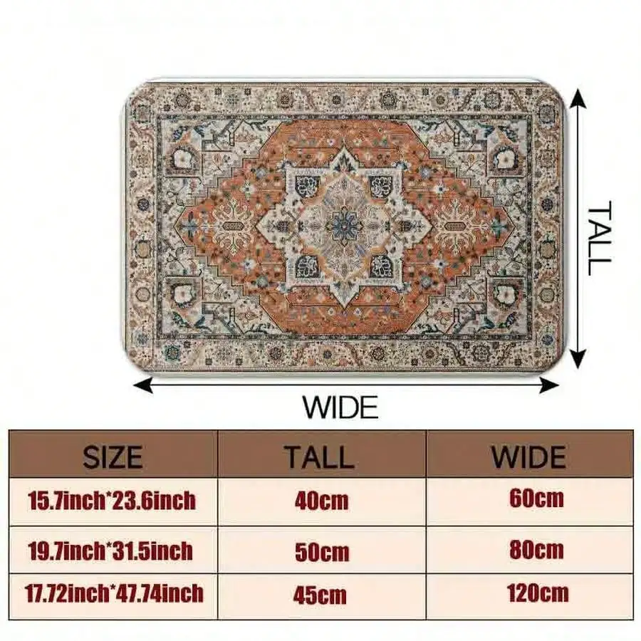1pc Flannel Floor MatVintage Persian Style Medallion Rectangular Area Rug With Traditional Floral Patterns For Living Room Bedroom DecorNon-Slip, Machine
