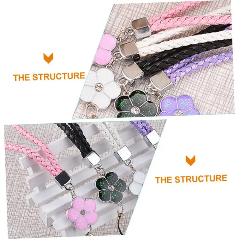Braided Phone Wrist Lanyard Heavy Duty Woven Strap Cute Floral Pendant Anti-Loss for Hiking Camping Outdoor Activities