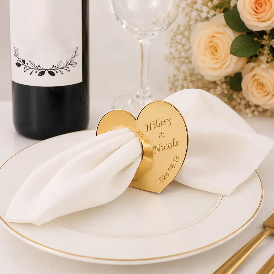 20/50/80PCS Personalized Heart Napkin Rings Custom Engraved Name Date Wedding Place Card Engagement Party Favor Decor