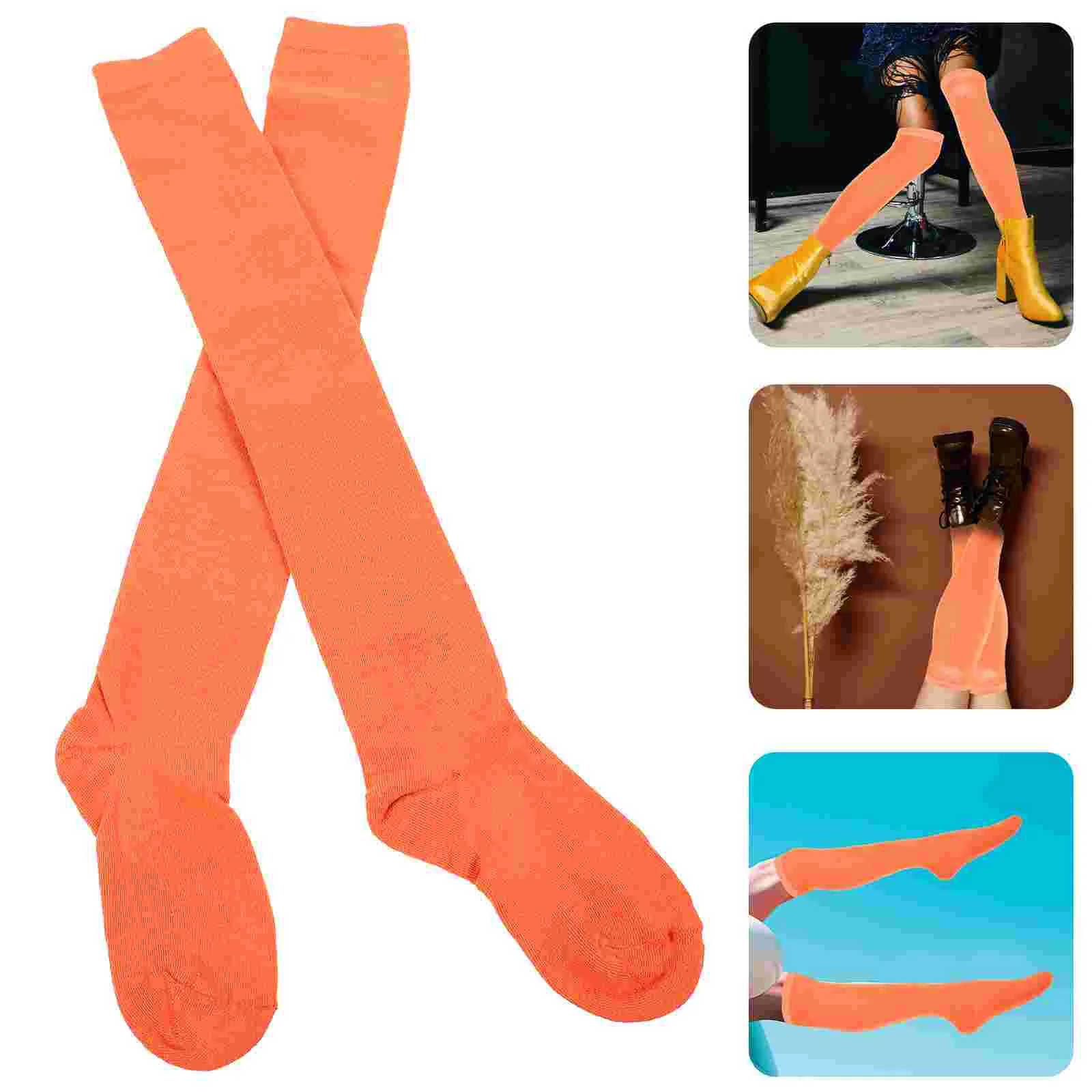 Orange High Socks Gilr Knee Cotton NonSlip SweatAbsorbing Deodorant Thigh Overknee Long Women Decorative Pairs Womens Mid