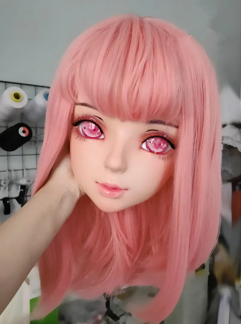 (GL Shi) Feminino Resina de Silicone Novidade Especial BJD Kigurumi Máscaras Halloween Cosplay Crossdressing Boneca Máscara de Anime Japonês