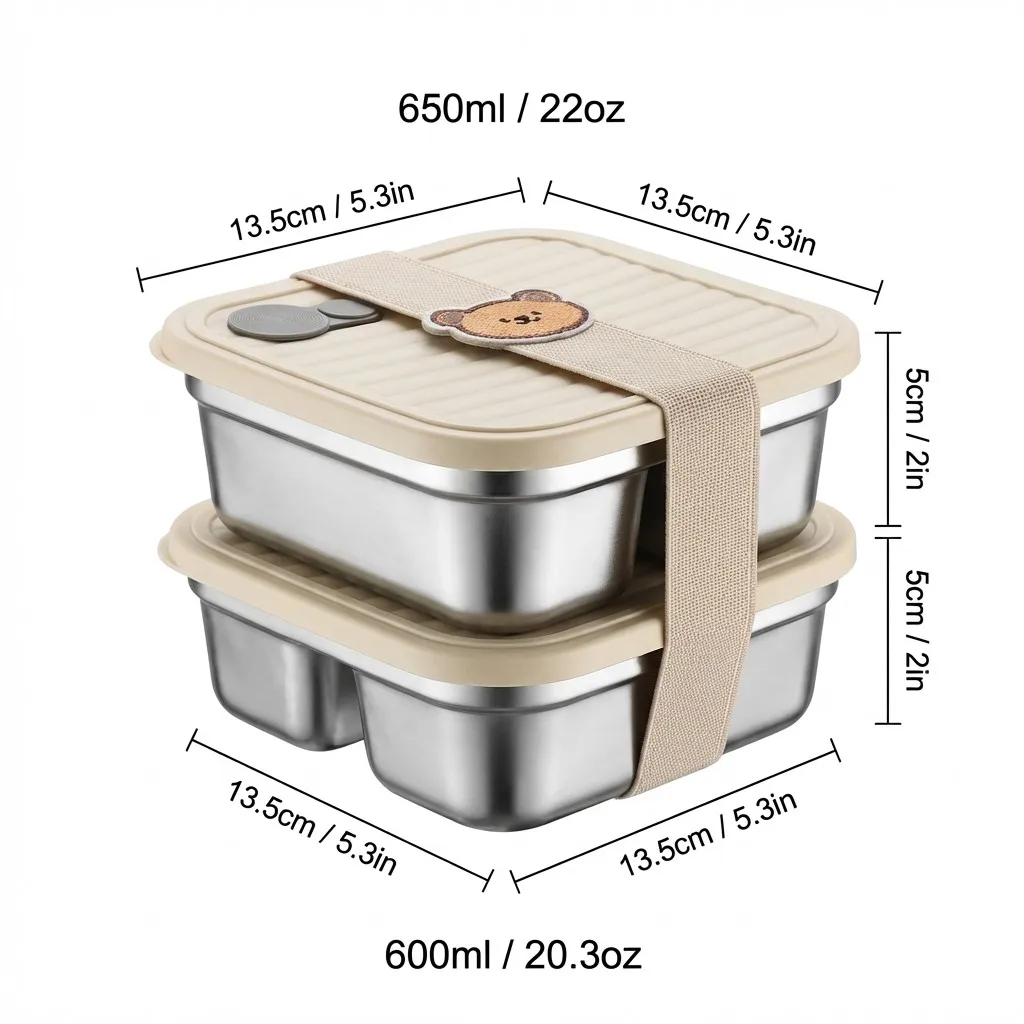 WORTHBUY Lunchbox aus Edelstahl 304, mit Deckel, tragbarer Obstsalat-Lebensmittelbehälter, stapelbar, auslaufsicher, Bento-Box für Studenten
