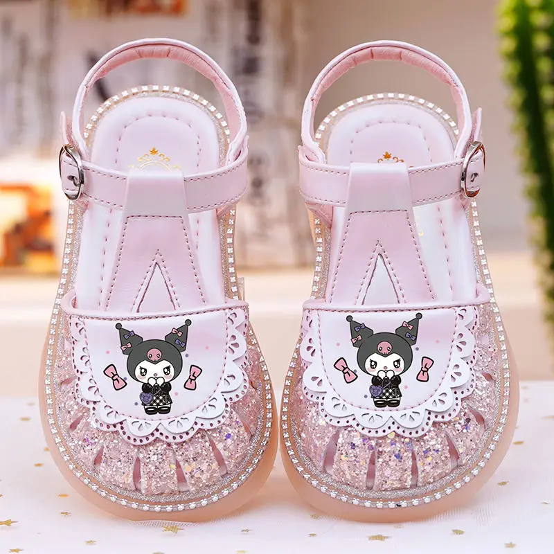 

Kuromi Girls Sandals Hello Kitty Leather Baotou Princess Shoes Girls Baby Soft Sole Fashion Hot Holiday Gift Girls Shoes Summer