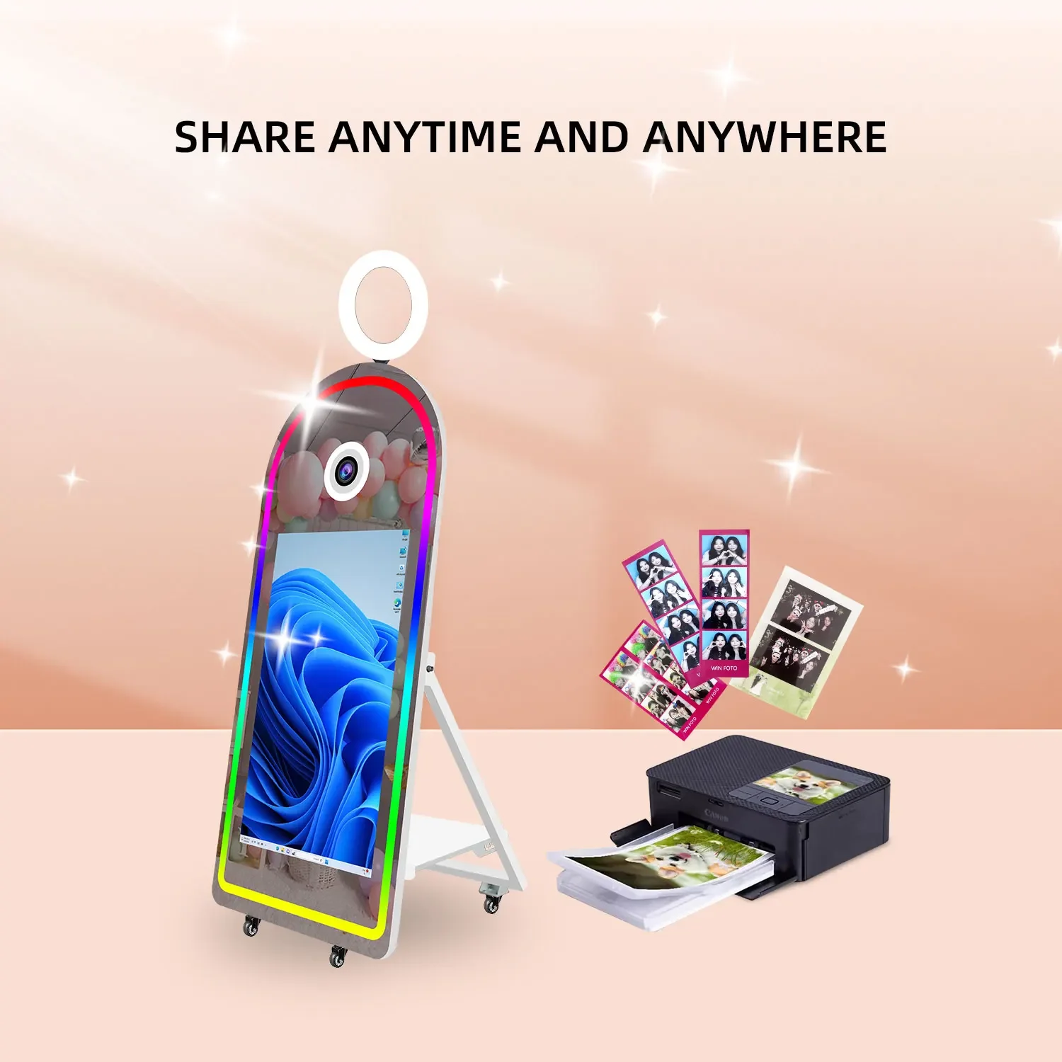 كابينة تصوير بمرآة سحرية على شكل قوس سيلفي مع شاشة لمس 43 بوصة وطابعة أميرة رقمية ذاتية كشك تصوير للحفلات #5