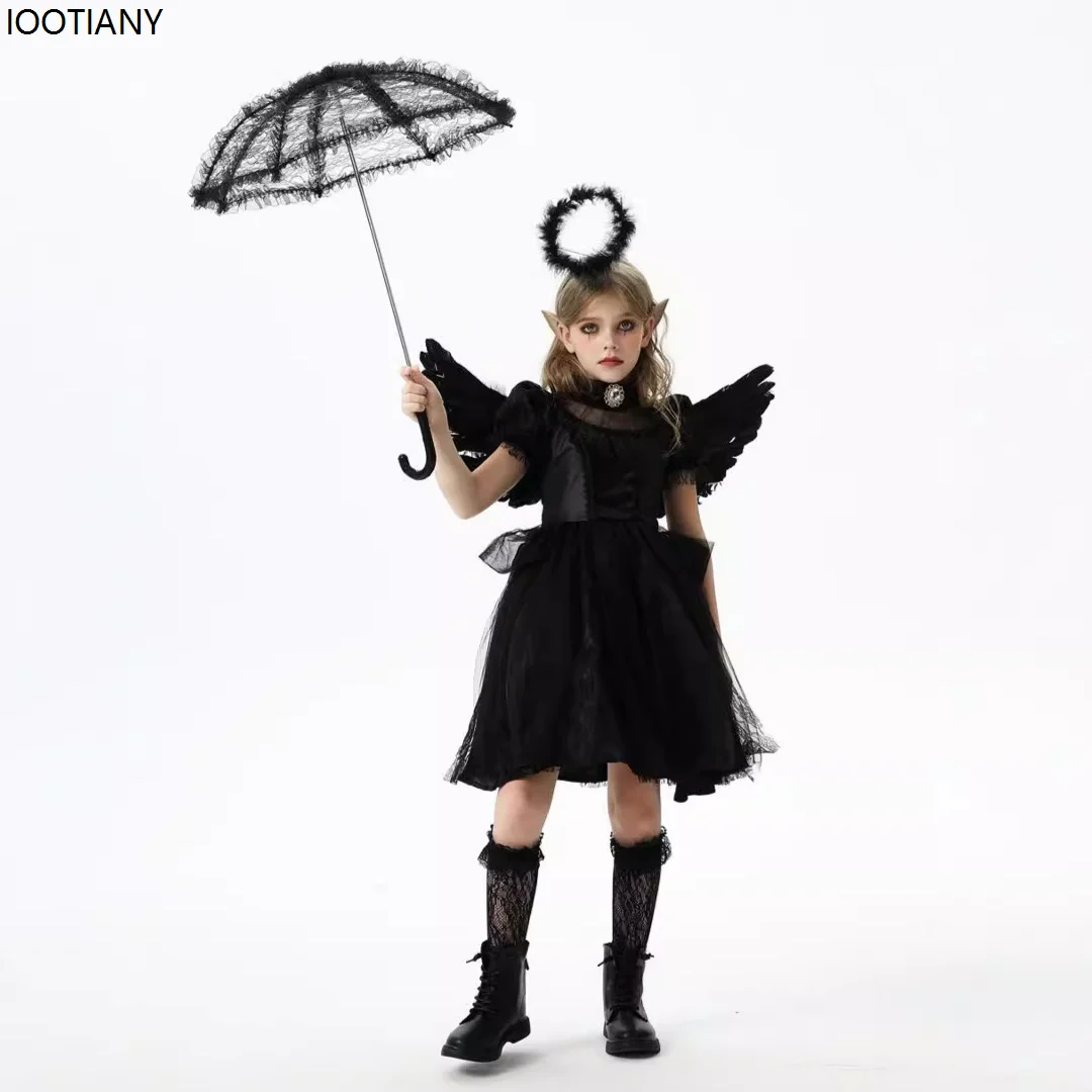 

CosplayKids Adult Evil Angel Cosplay Costumes Halloween Dark Vampire Witch Drama Parent-child Fancy Dress Carnival Party Stage D