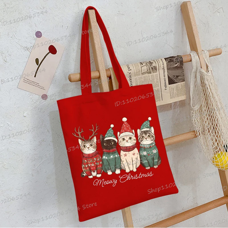 

Новая рождественская сумка с рисунком кошек, креативная сумка с принтом для женщин и мужчин, модная парусиновая сумка на плечо с Рождеством для детей