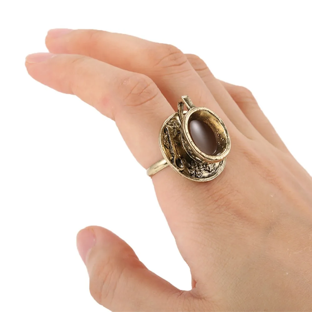 New Simple Punk Fashion Niche Personalized Hot Retro Women\'s Coffee Cup Ring European Design Premium Feeling RingGiftAccessories