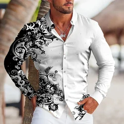 Spring and summer men's lapel suit shirt flower blue red fashion new street outdoor casual shirt plus size 2024 hot new.