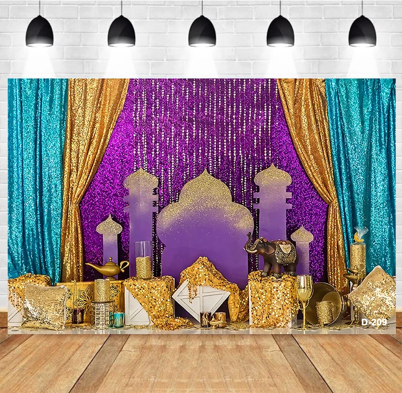 Jasmine Aladdin Princess Arabian Nights Gold Palace Castle Magic Lamp Birthday Party Photo Backgrounds Photography Backdrop