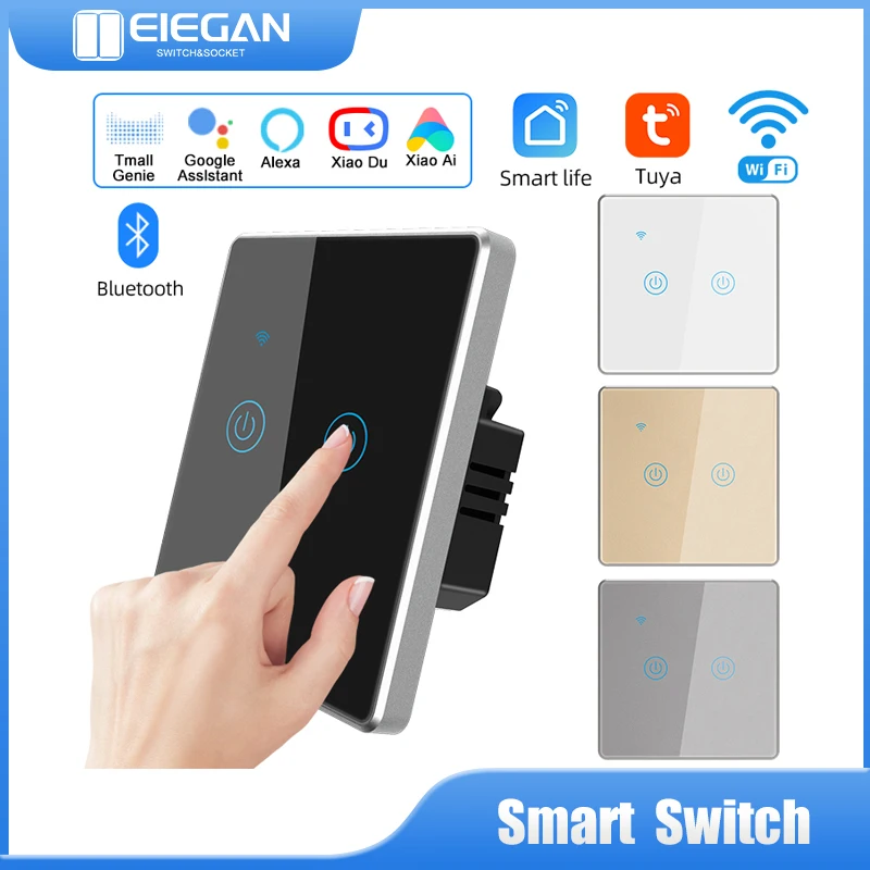 Tuya Wifi Bluetooth intelligent 2Gang touch light switch APP sensor control switch Alexa Google homepage Alice's smart home