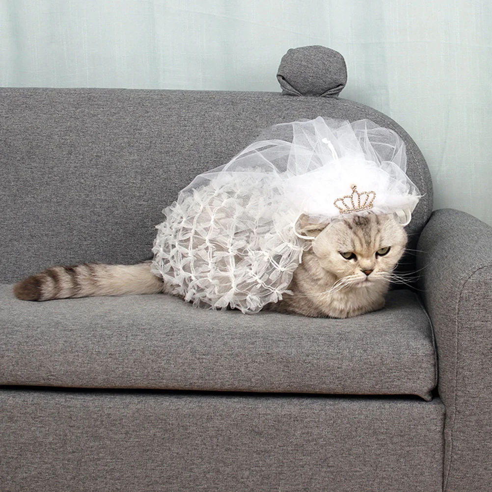

1Pcs Cat Wedding Dress Soft Comfortable Material with Beautiful Crown Accent Lovely Bridal Headdress for Kittens Puppies