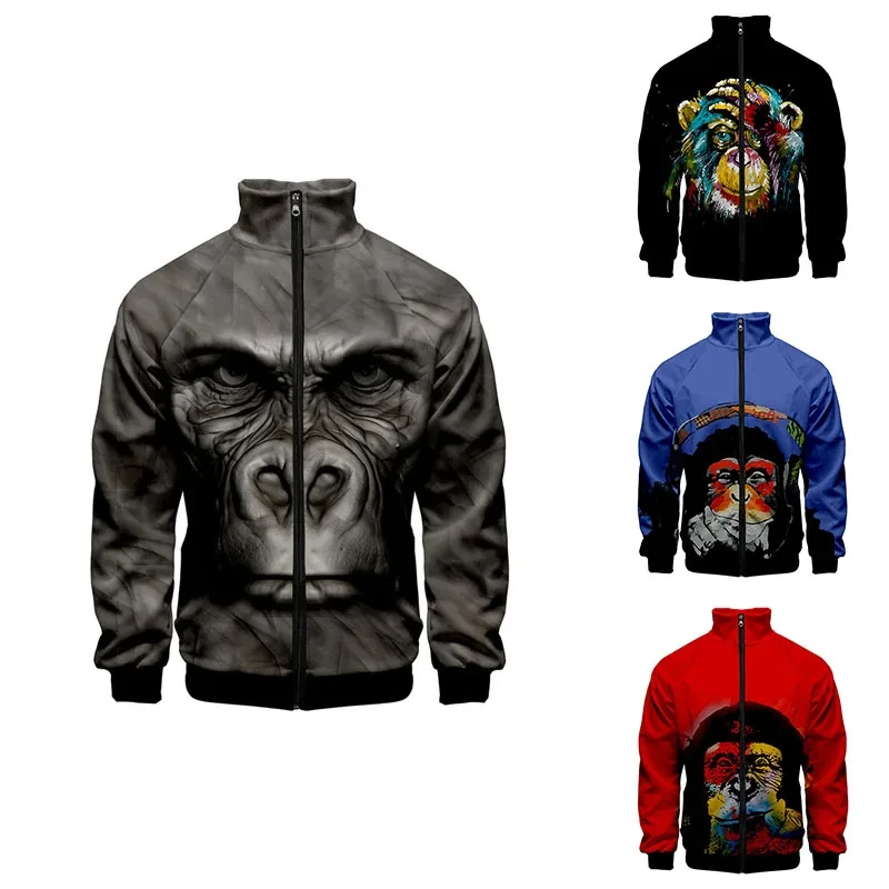 New Orangutan Funny Apparel 3d Print Stand Collar Jackets Fashion Men Women Zipper Hoodies Jacket Long Homme 3D Sweatshirts Tops