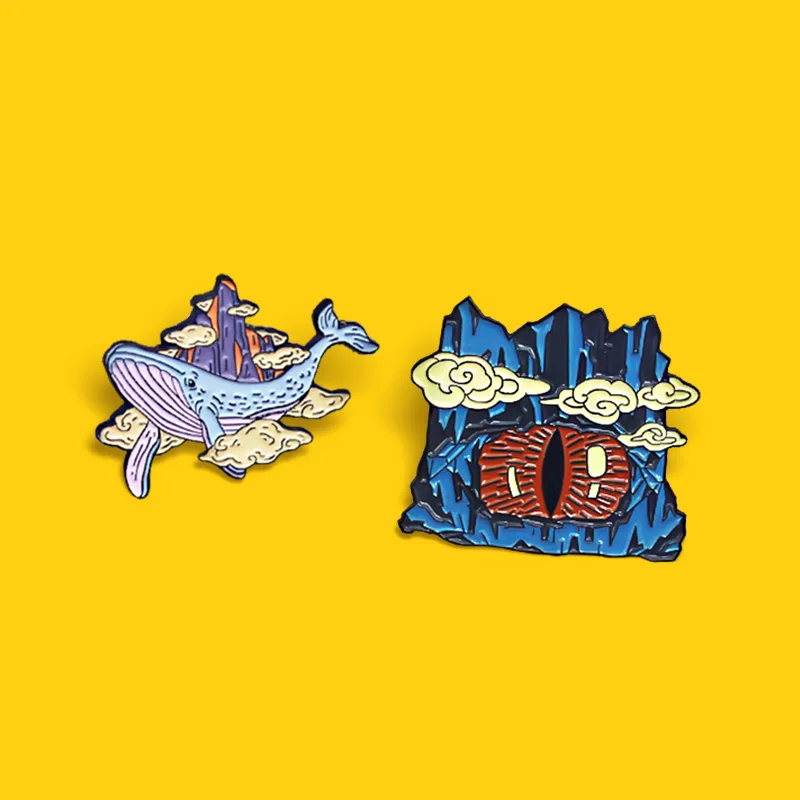 Cartoon Peak Devil's eye and Whale Enamel Pin Dolphin Shark Whale Brooches Shirt Bag Lapel Pin Badge Jewelry Gift for Friends