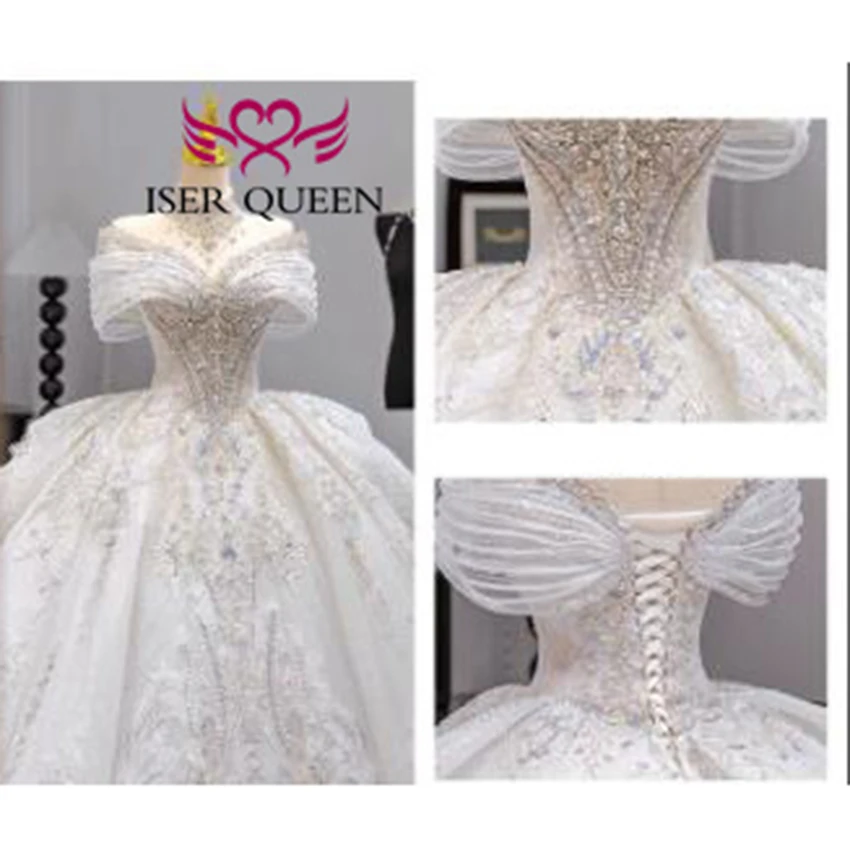 Abito da sposa francese personalizzato con spalle scoperte 2025 Nuove applicazioni di pizzo con perline di lusso Abiti da sposa con texture di alta qualità WX0432