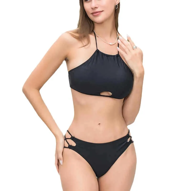 Maiô tanga brasileiro para mulheres, micro biquíni, maiô com gola alta, moda praia feminina, vestido de verão, preto, branco, 2022